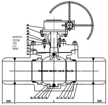 injap bola masuk atas metalseat buttweld hujung